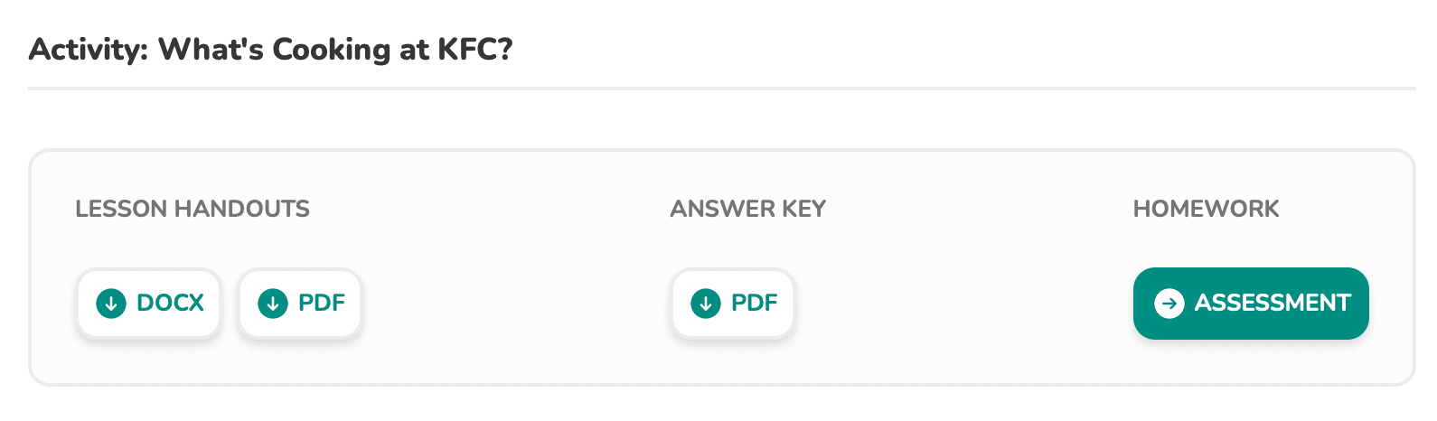 Screenshot of Math Medic Activity - what's cooking at KFC
